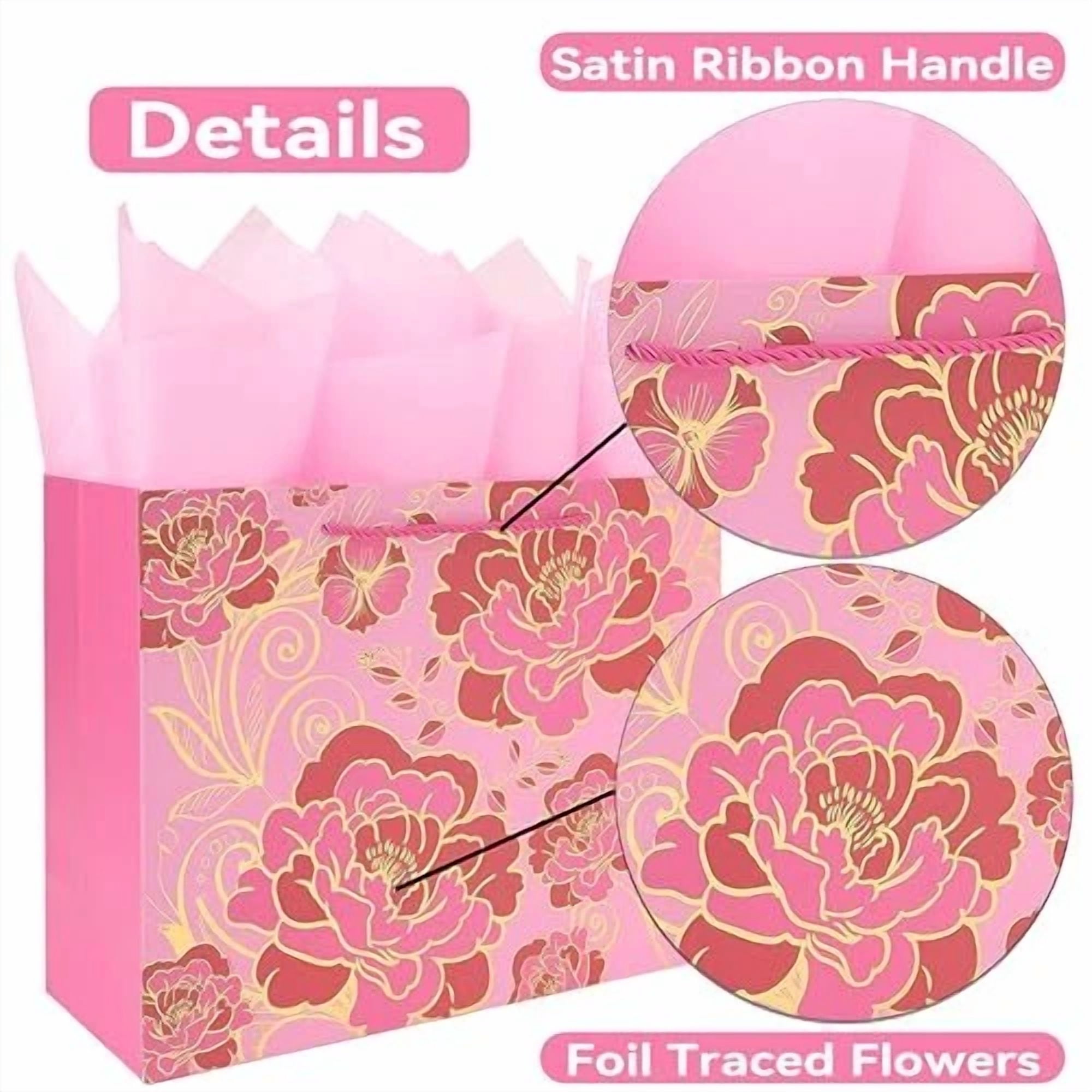 BUTTERFLY- 13" Large Gift Bag Set With Greeting Card And Tissue Paper(Foil Rose Pink