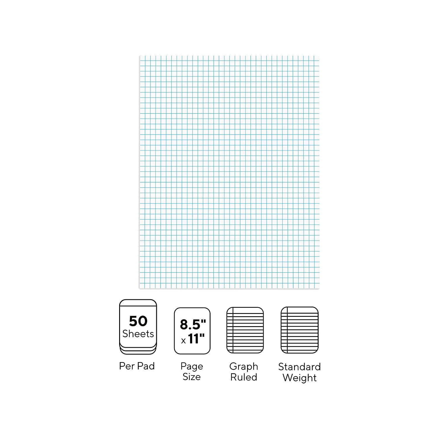 MyOfficeInnovations Graph Pads 8.5" x 11" Graph White 50 Sh./Pad 6 Pads/PK 412593
