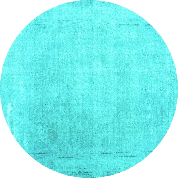 Ahgly Company Machine Washable Indoor Round Abstract Turquoise Blue Contemporary Area Rugs, 4' Round
