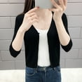 thumbnail image 2 of CENGNIAN Women's V-Neck 3/4 Sleeve Cardigan,Ladies Button-Down Cropped Overcoat,Womens Elegant Lightweight Outerwear,Black,Size XXL, 2 of 6