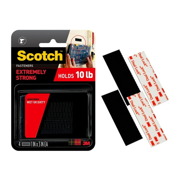Scotch Extreme Fasteners, Black, Plastic, 1 in x 3 in, 2 Sets, RF6731, Holds 10 lbs