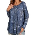 thumbnail image 4 of Fall Tops for Women Plus Size Long Sleeve Blouse Casual Floral Tunics Top Navy Blue, 4 of 8