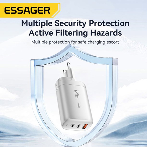 Cargador USB tipo C de 65 W para iPad/teléfono móvil portátil/auriculares/PS5 (enchufe de la UE blanco)