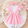thumbnail image 3 of Bagilaanoe 3Pcs Newborn Easter Outfits Baby Girls Overalls Dress Set Short Sleeve Romper Tops + Cartoon Suspender Skirt + Headband 3M 6M 9M 12M 18M Infant Spring Casual Clothes, 3 of 7