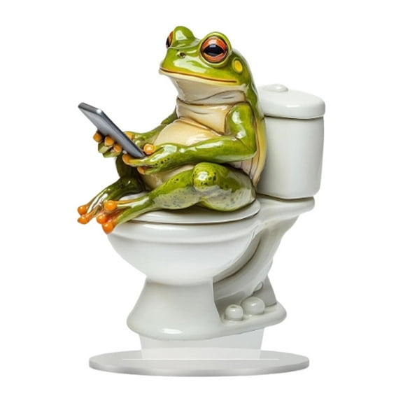 (Clearance) pdqouc Frog Figurines Decor Funny Cute Craft Resin Frog Sculpture Statue for Home Office Desk Tabletop Bathroom Decoration, Ornament Gift (Frog Toilet)