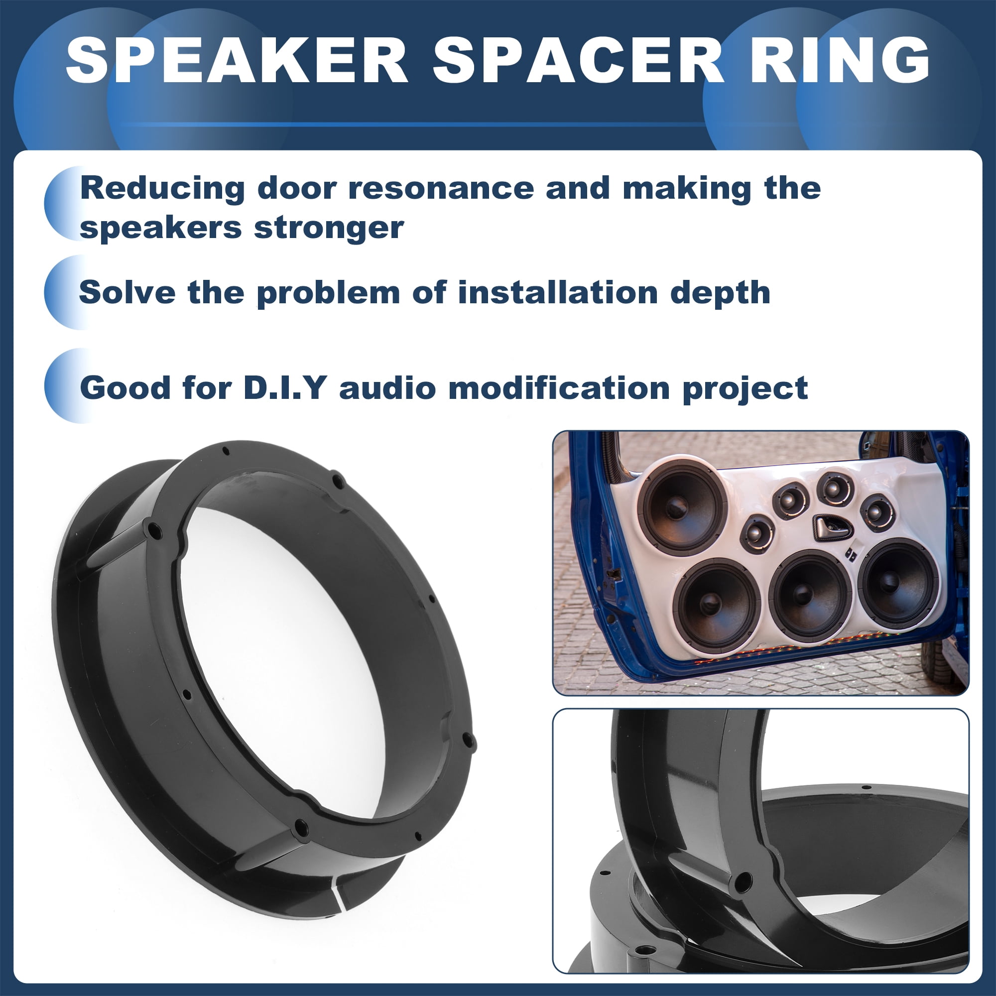Unique Bargains Speaker Spacer Ring for 6.5 for Volkswagen CC 2009-2015 ABS Black