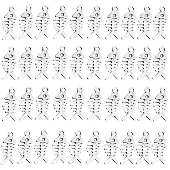 Pack of 40 Fish Bone Pendants Unique Sturdy Alloy Charm Pendant for Handmade Jewelry and Accessories in Antique Bronze