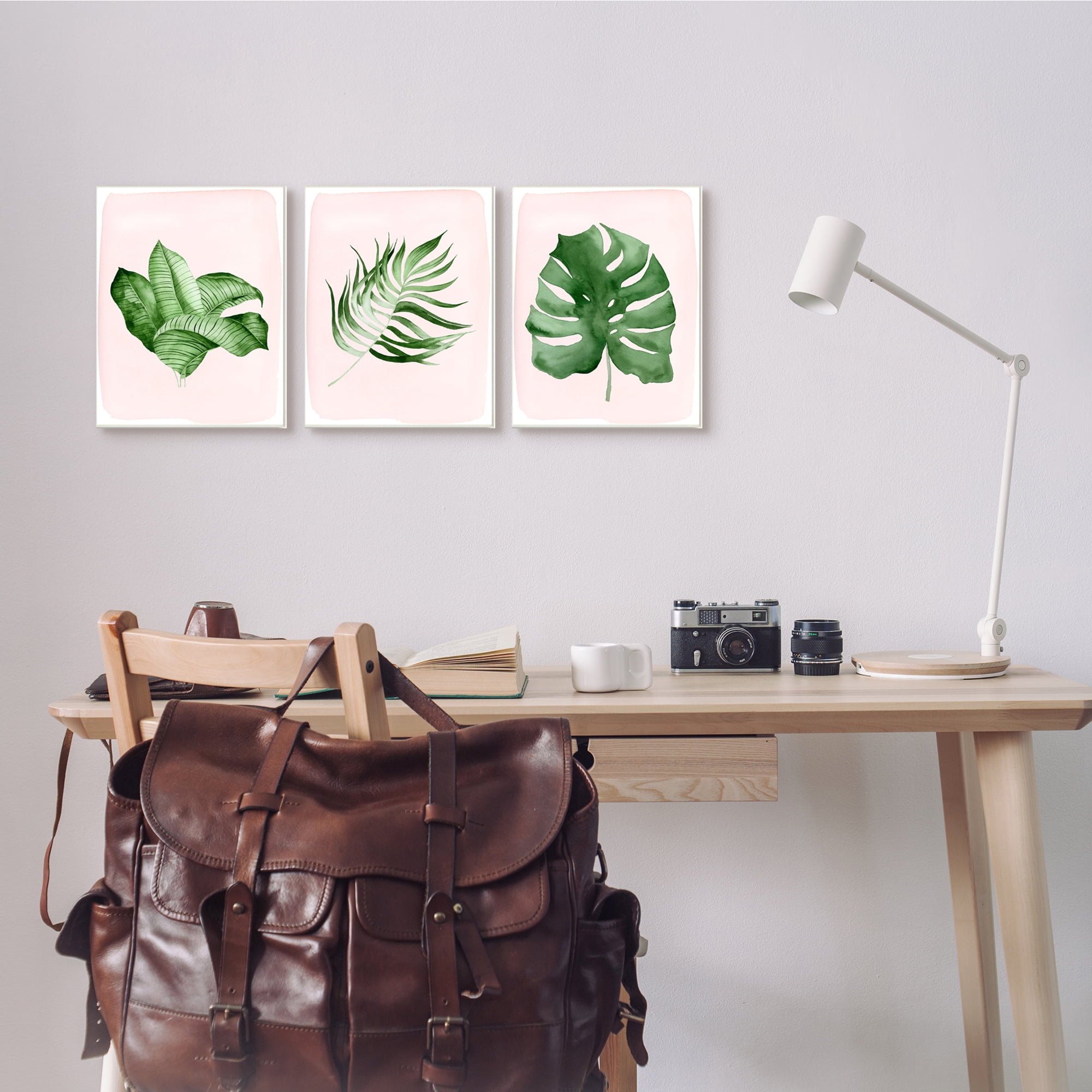 Stupell Industries Boho Palm Leaves over Pink Modern Tropical Plants, 10 x 15,Design by Lettered and Lined
