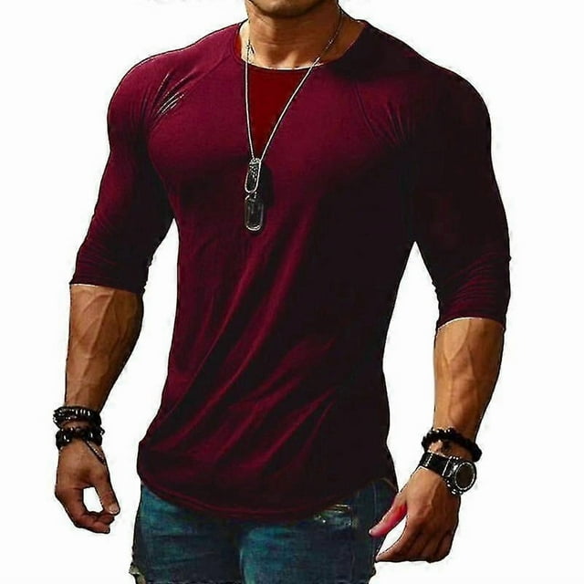 Men's T-shirt Long Sleeve T Shirts Fashion Sport Crew Neck Mens Basic Tee Casual