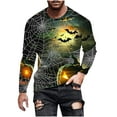 thumbnail image 2 of YOIAVAIOY Mens Graphic T shirt Halloween Ghost Shirts Novelty Holiday T-shirts Long Sleeve Round Neck Blouse Spooky Season Outfits Gray M, 2 of 5