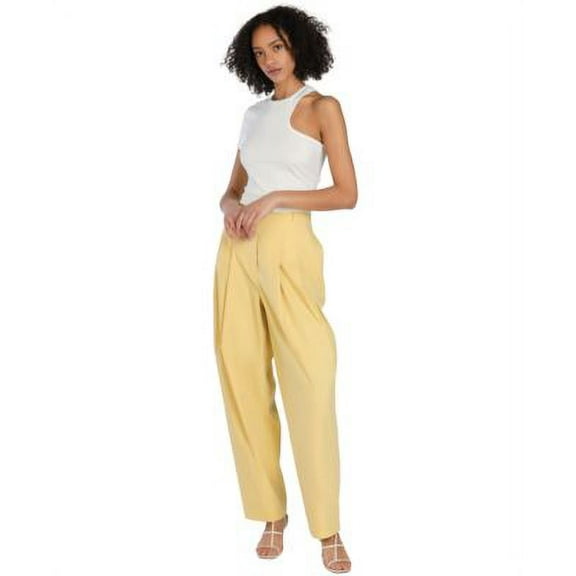 MSRP $80 Bar III Women Pleated Wide-Leg Relaxed Pants Yellow Size 2
