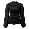 thumbnail image 7 of VBARHMQRT Female Oversized T Shirts for Women Women's Solid Long Sleeve Turtleneck Ruched Slim Fit T-Shirt Womens Blouses Dressy Casual Sports Tops for Women, 7 of 7