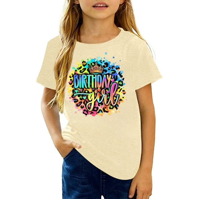 Dpytoraw Hauts Graphiques pour Filles Tee-Shirt Décontracté à Manches Courtes avec Imprimé Lettre Col Rond Blouse Confortable pour Enfants Tout-Petits Jeunes Usage Quotidien Taille 4-5 Ans