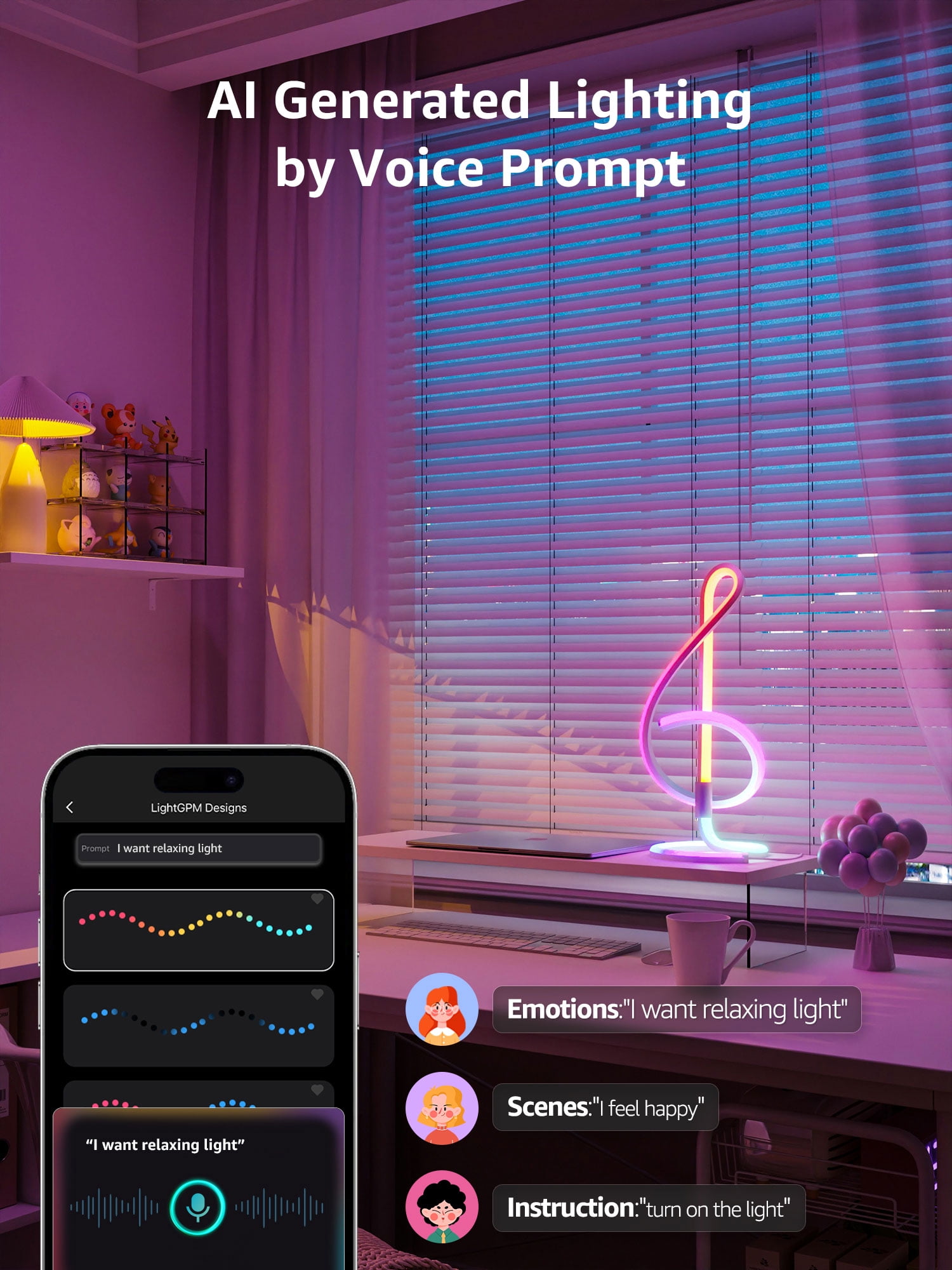Lepro TB2 AI LED Table Lamp, Color Changing Nightstand Light, APP Control Alexa Google Compatible for Bedroom, Living Room, 2.4 Ghz Wifi/Bluetooth