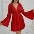 thumbnail image 1 of Pisexur Robe à Manches Longues à Col en V Mode Femmes Décontractée Ample Robes à Col en V Unie Robe Confortable à Manches Longues Robe pour Femmes, 1 of 7