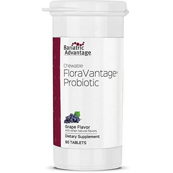 Bariatric Advantage Chewable FloraVantage Probiotic - 10 Billion CFUs - Probiotic Supplement - For Gut Health & Immune System - Vegetarian & Gluten Free - Grape Flavor - 90 Tablets
