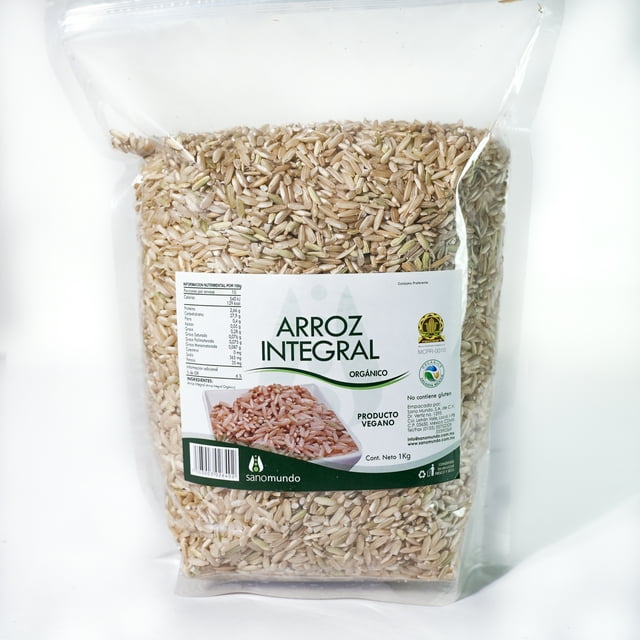 Arroz Integral Orgánico Bolsa con 1KG | Producto Vegano | SANO MUNDO