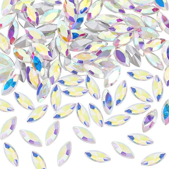 100 Pcs Horse Eye Glass Rhinestones Gems Pointed Back Rhinestone 0.6x0.3x0.2 inch AB Color Jewels Embelishments with Silver Plated Back Crystals Rhinestones