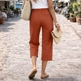 thumbnail image 5 of Cotton Linen Capris for Women Casual Summer Straight Wide Leg Loose Drawstring Elastic Waist Petite Pull On Pants for Women Vermilion L, 5 of 6