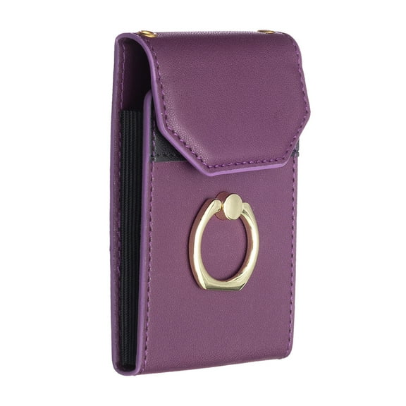 Adhesive Ring Holder Phone Pocket, Cell Phone Stick On Card Holder Wallet Sleeve, PU Leather Credit Cards/ID Card Holder with Sticker for Back of Phone - Deep Purple