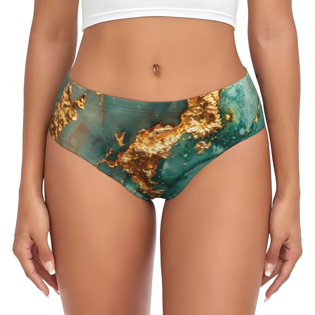 Balery Emerald Color Gold Marble Ropa Interior de Algodón para Mujer con Dibujo – Braguitas Cómodas y Elásticas, Estilo Clásico-XX-Large