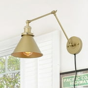 LNC 1-Light Modern Farmhouse Vintage Gold Wall Sconce Metal Adjustable Swing Arm Plug-In Wall Lamp