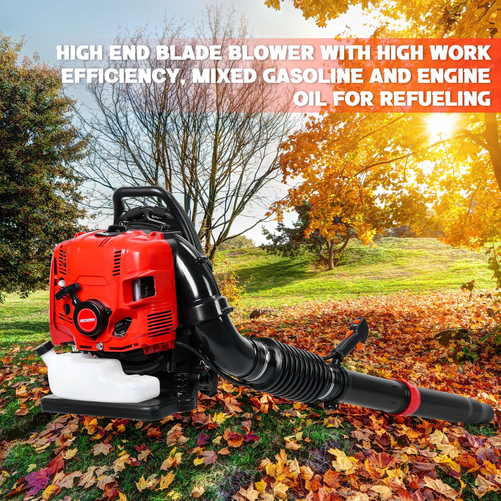 Sarkoyar Backpack Leaf Blower - 75.6CC 4-Stroke Gas Powered Blower, 900 CFM 210 MPH Blower for Home Blowing Leaf, Snow Blowing