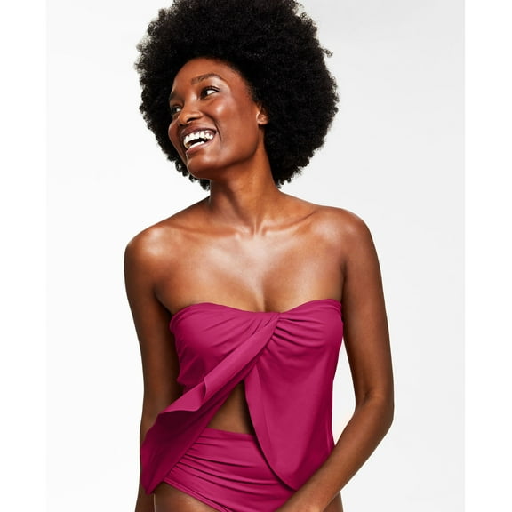 Strapless Draped Tankini Top Raspberry S