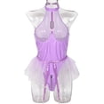 thumbnail image 1 of Falda tutú de malla de cuero de patente de PU sexy europea y americana con cuello colgante y liguero colgante, mono solucionable 3334, 1 of 6