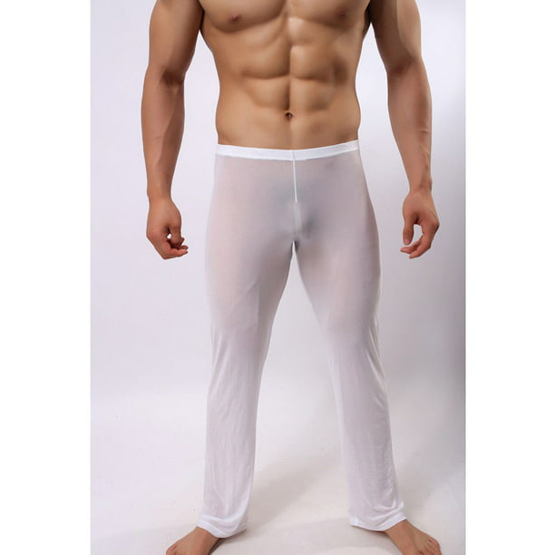 Gupgi Men See-through Long Pants Mesh Sheer Pants Perspective Loose  Trousers 