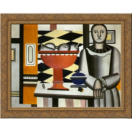 the woman with the fruit dish 24x20 gold ornate wood framed canvas