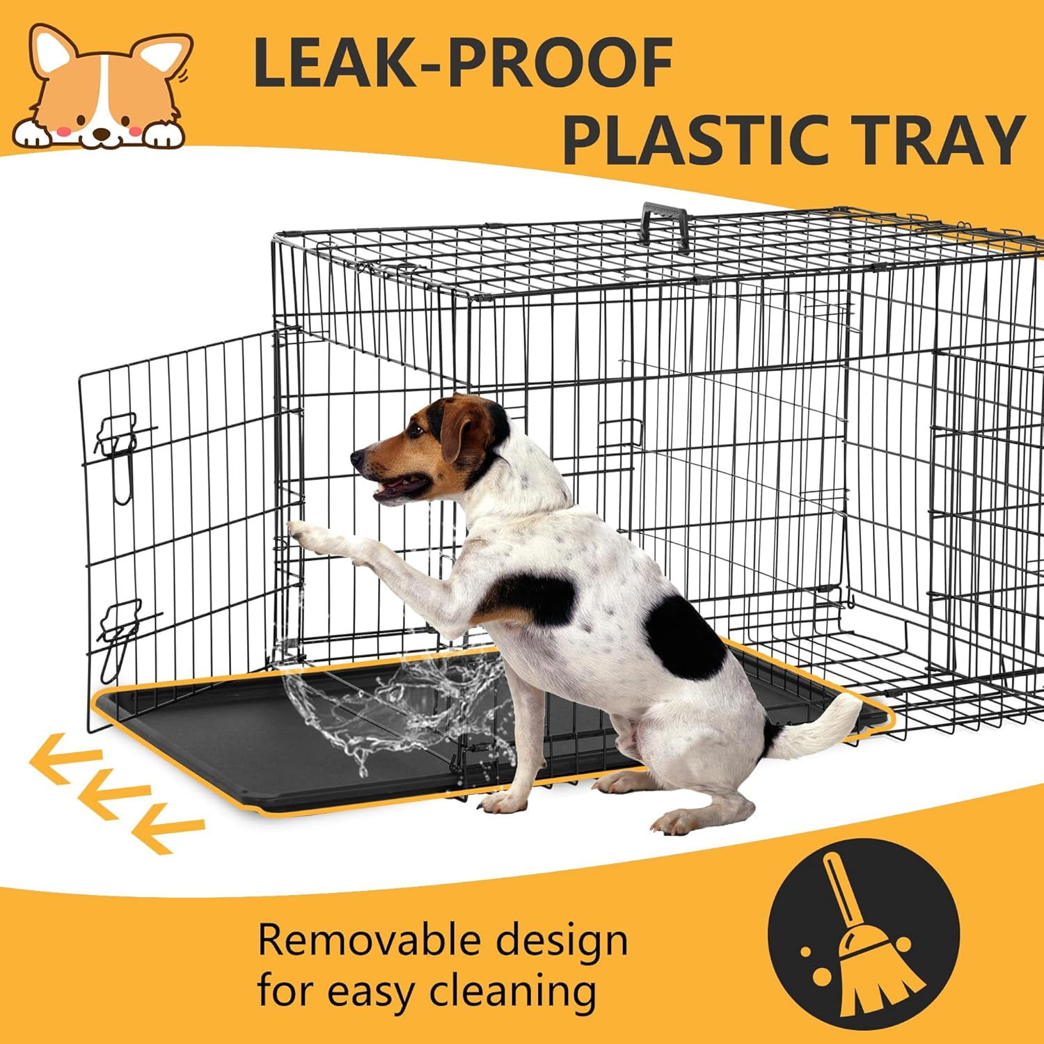 Folding 36" Dog Crate for Medium Dogs, Double Door Metal Wire Kennel with Removable Tray & Divider