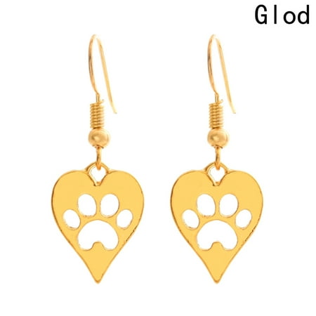 AkoaDa Silver Gold Heart-shaped Paws Print Pendant Charms Jewelry Dog Cat Pet Earring For Women Best Special Gift For Women