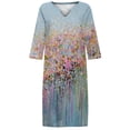 thumbnail image 4 of Pntutb Robe de Mode pour Femmes Robe à Manches 3/4 Mode Fleurs Imprimées Taille Robe d'Été Col en V Longueur Genou, 4 of 5
