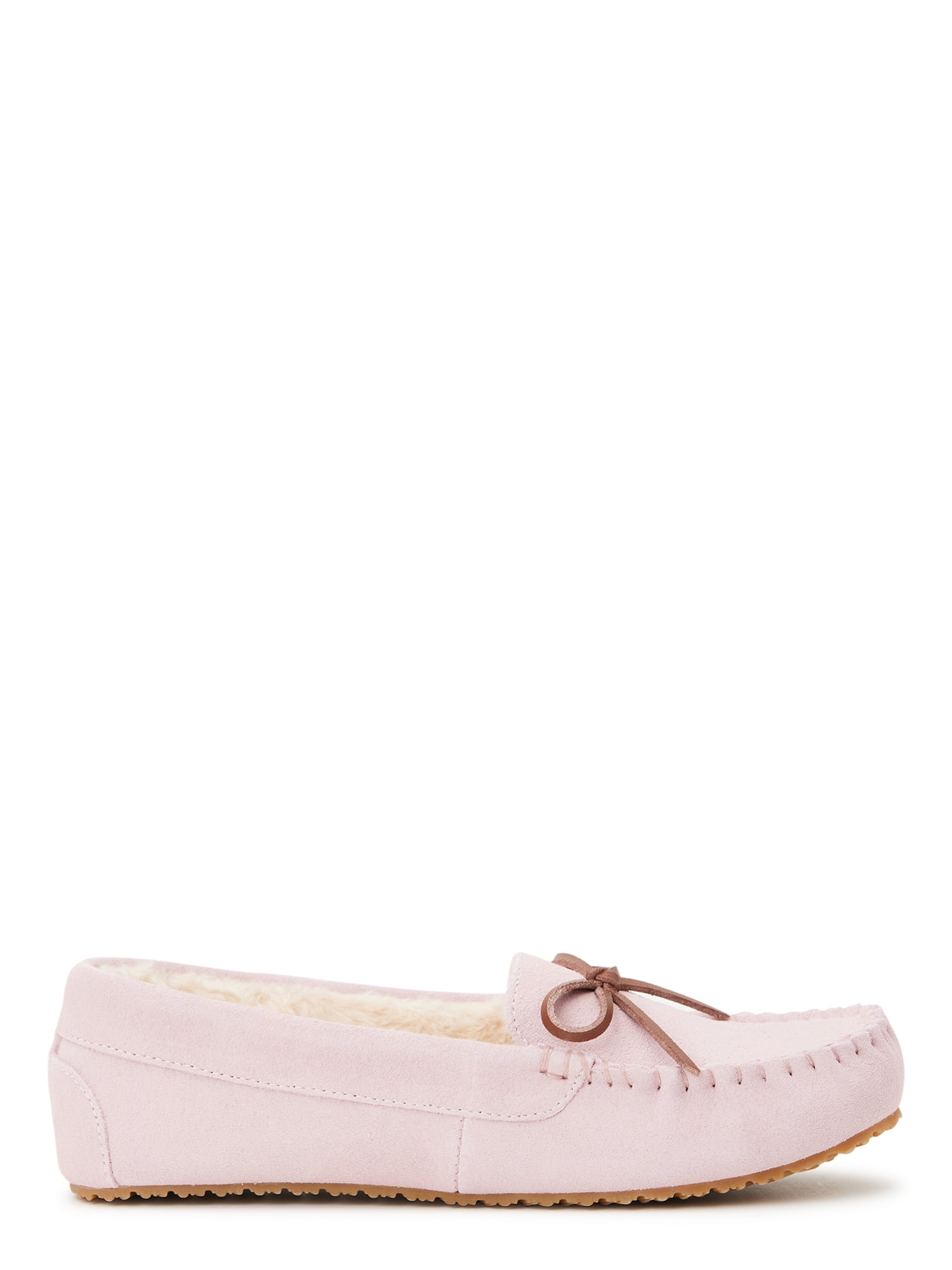 Joyspun Women's Suede Moccasin Slippers, Wide Width Available