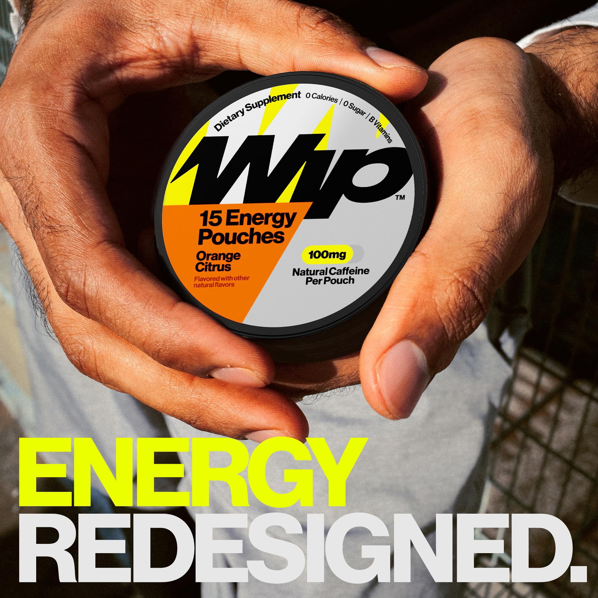 Wip Energy Pouches | 100mg Natural Caffeine | Vitamins and Minerals | Orange Citrus | 15 Pouches Per Can | 3 Cans