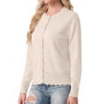 thumbnail image 5 of JWD Women's Long-Sleeved Crew Neck Scallop Edge Buttoned Cropped Cardigan Knitted Sweater, 5 of 7
