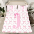 thumbnail image 2 of jejeloiu Girl Personalized Gifts Queen Sheet Sets,Pink Letter J Flat Sheet,Cute Cartoon Bowtie Queen Fitted Sheet For Princess,Lightweight Room Decoration,4 Pieces, 2 of 7