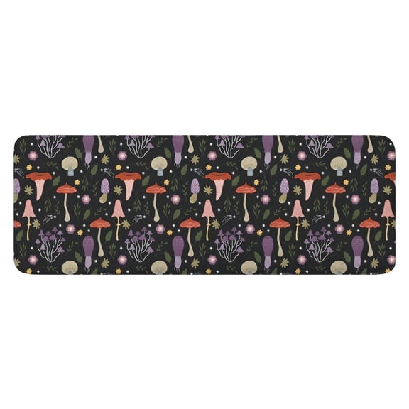 Colorful Mushroom Floral Black Pattern Kitchen Rug Mat,Kitchen Runner Rugs Non Skid Washable,Decorative Kitchen Floor Mats for Kitchen,Sink,Laundry,17"x47.2"