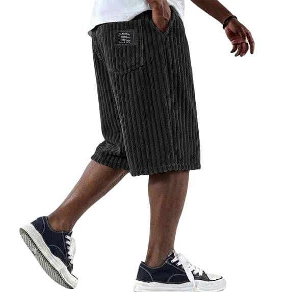 Nestiefly Mens Corduroy Shorts Casual Relaxed Fit Elastic Waist Drawstring Summer Beach Lightweight Comfort Shorts Black M