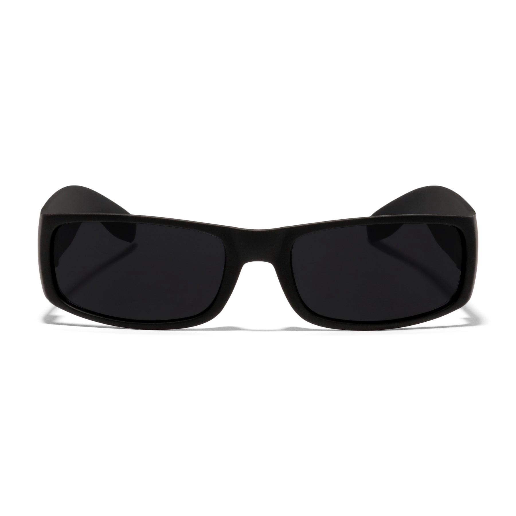 KACE by ShadyVEU Super Dark Lens Unisex Rectangular Flat Top Wraparound Sunglasses, Black