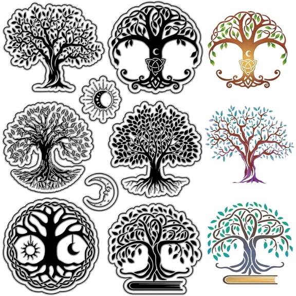 Tree of Life Clear Stamps Sun Moon Reusable Transparent Silicone Stamp Seals Postmark