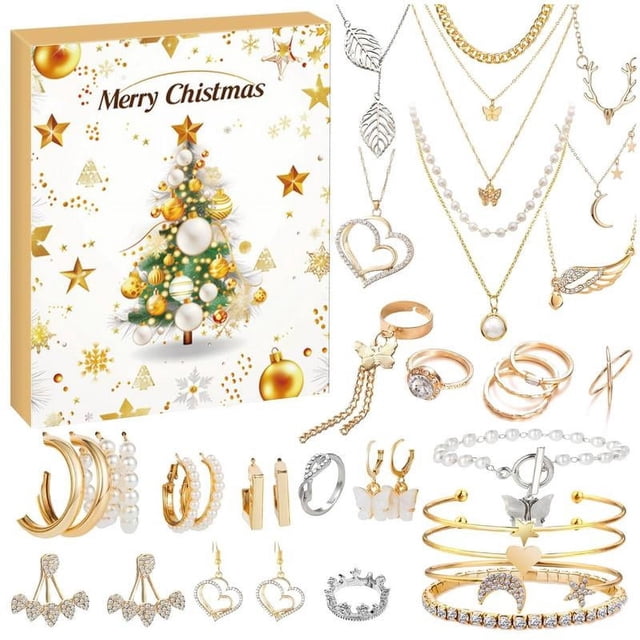 Kit de joyería de Feliz Navidad Caja sorpresa Calendario de Adviento Decoración de fiesta Calendarios de cuenta regresiva Suministros para niños para el hogar Decoraciones navideñas