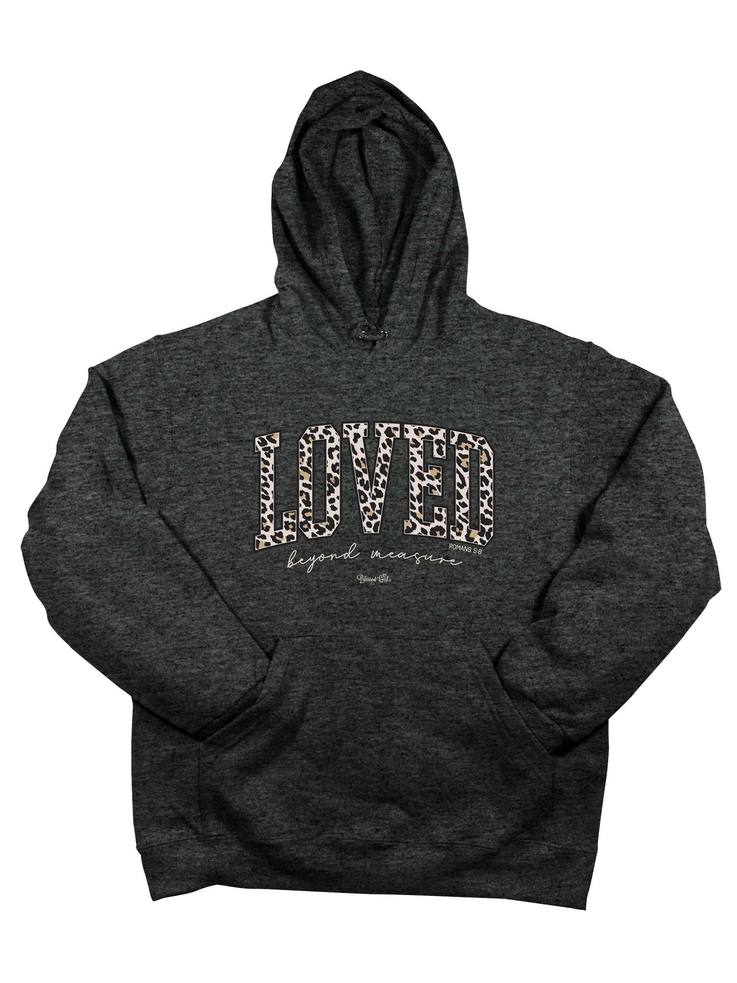 Blessed Girl Womens Hooded Sweatshirt Loved Leopard, Charcoal Heather, XL