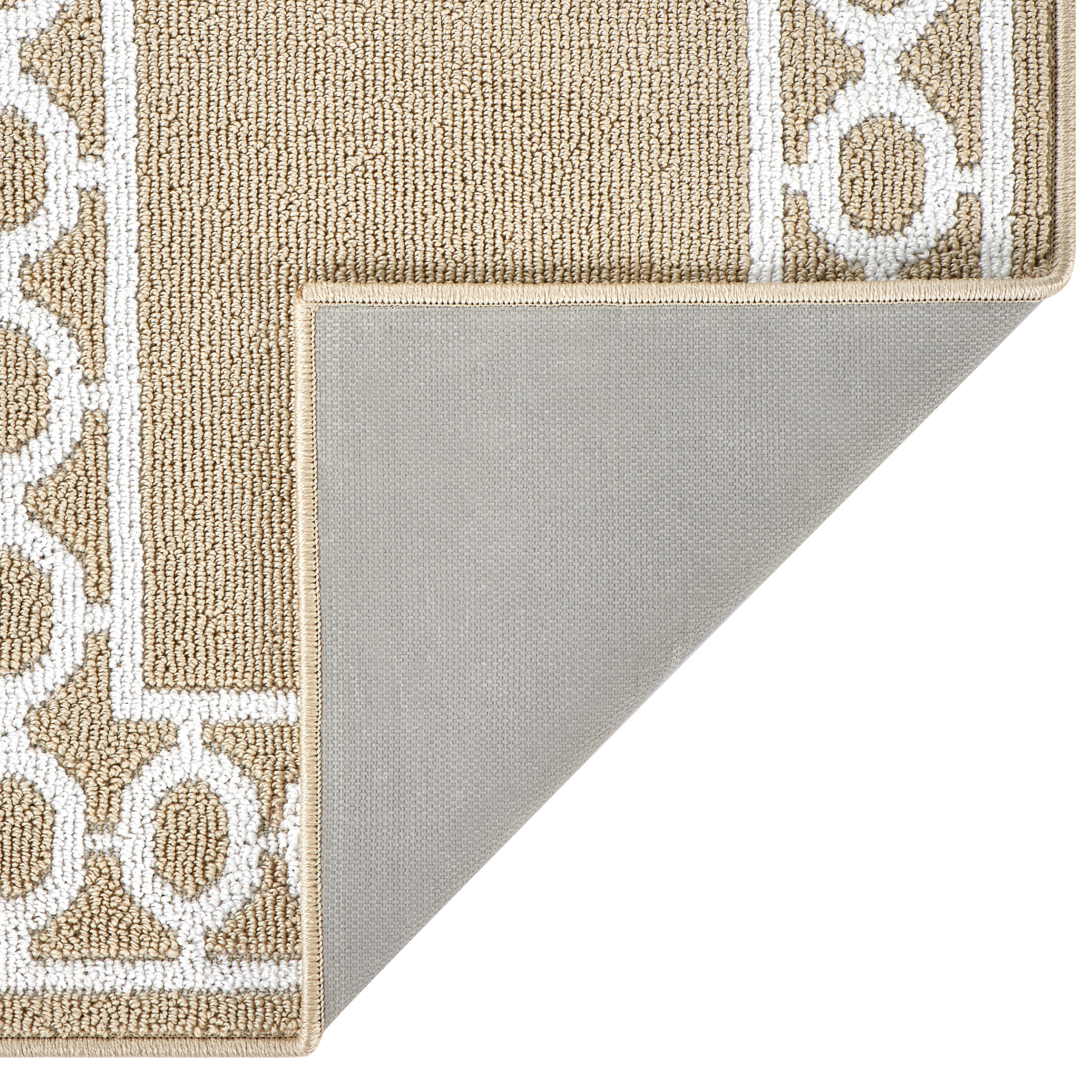 Washable Skid-Resistant Runner Rug, Trellis Border, Beige and White, 26" x 96"