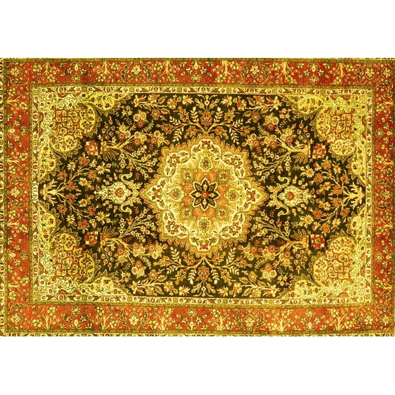 Ahgly Company Machine Washable Indoor Rectangle Medallion Yellow Traditional Area Rugs, 7' x 9'