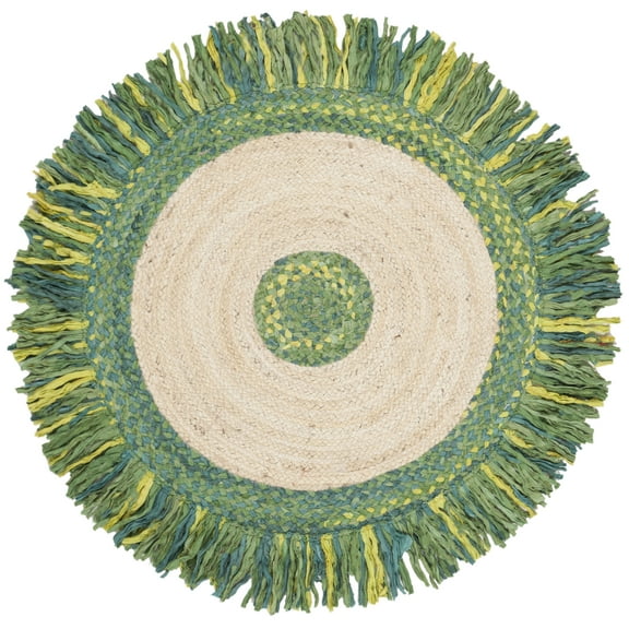 SAFAVIEH Cape Cod Rosalynne Striped Area Rug, Green/Natural, 3' x 3' Round