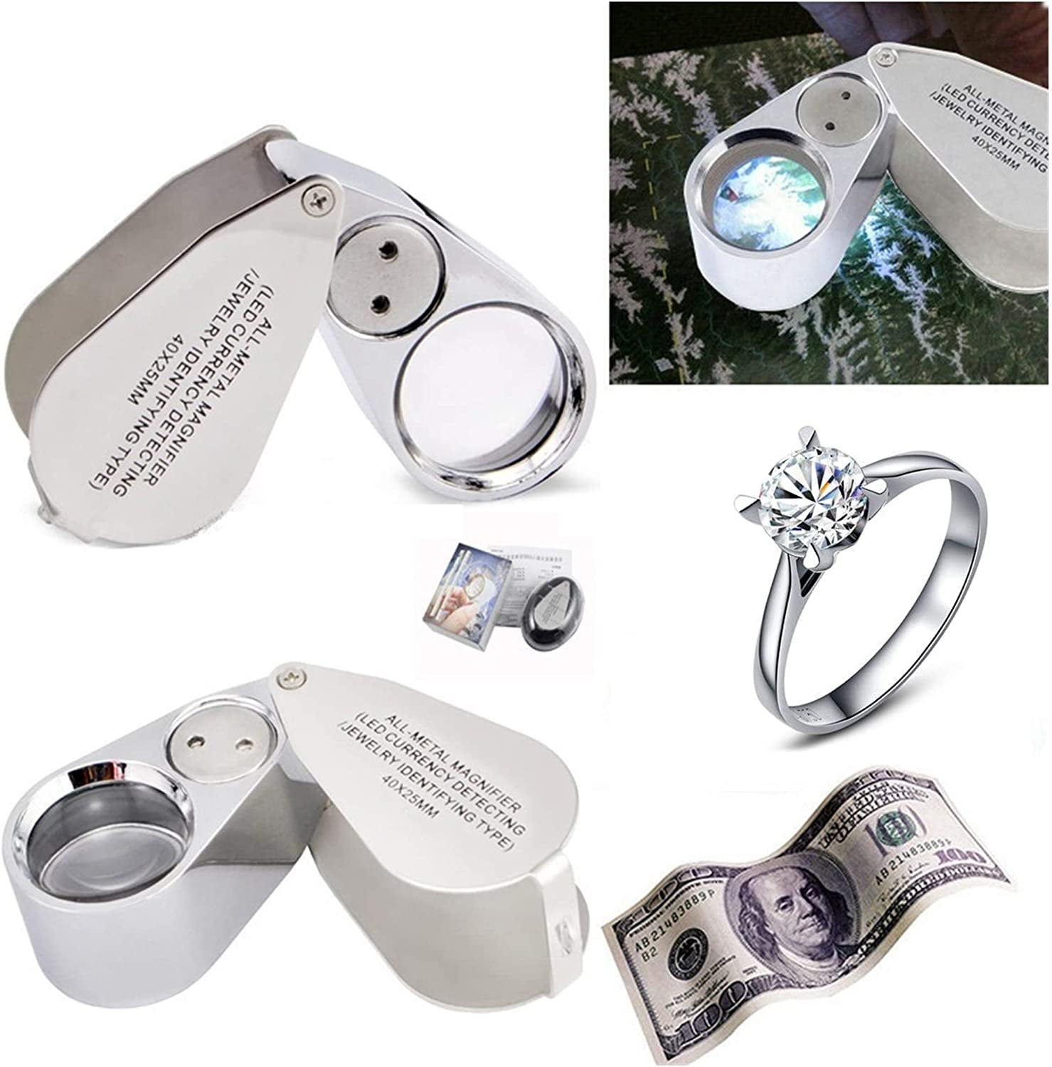 Magnifier with LED & UV Lights Gift 30X 60X Withdrawable Type Jewelers Loupe 