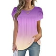 thumbnail image 2 of Charella Tops for Women Trendy Cross V Neck Petal Short Sleeve Pleated Flowy Shirts Casual Gradient Color Basic Tee (M, Purple 1), 2 of 7