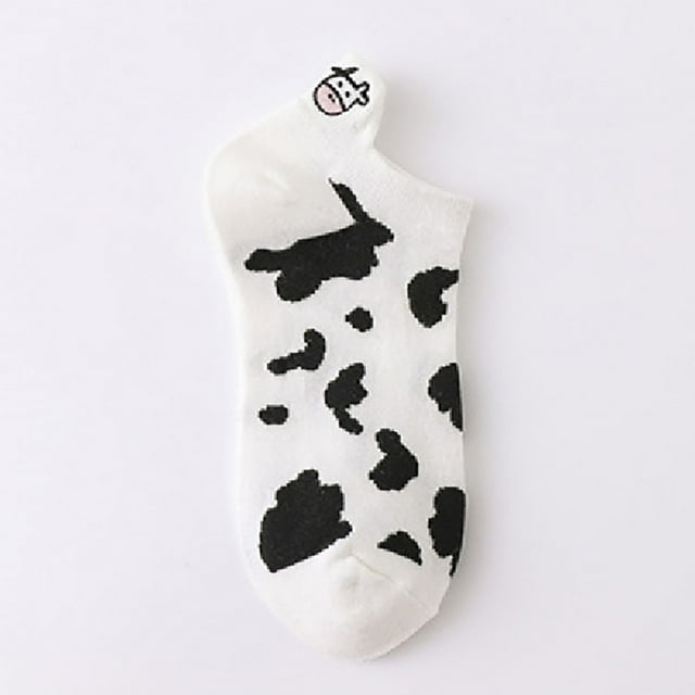 Womens Socks Short Bootie Fuzzy Breathable Cute Ankle Cotton Cow Pattern Fashion Japanese Heel Embroidery Machine Cat Socks